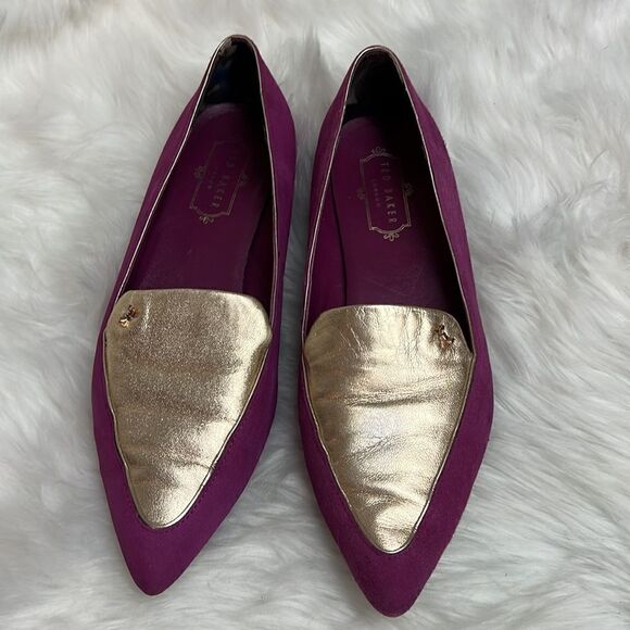 Ted Baker London Suede Flats Fuchsia Gold Size 8.5 Bin 17 - Picture 3 of 11